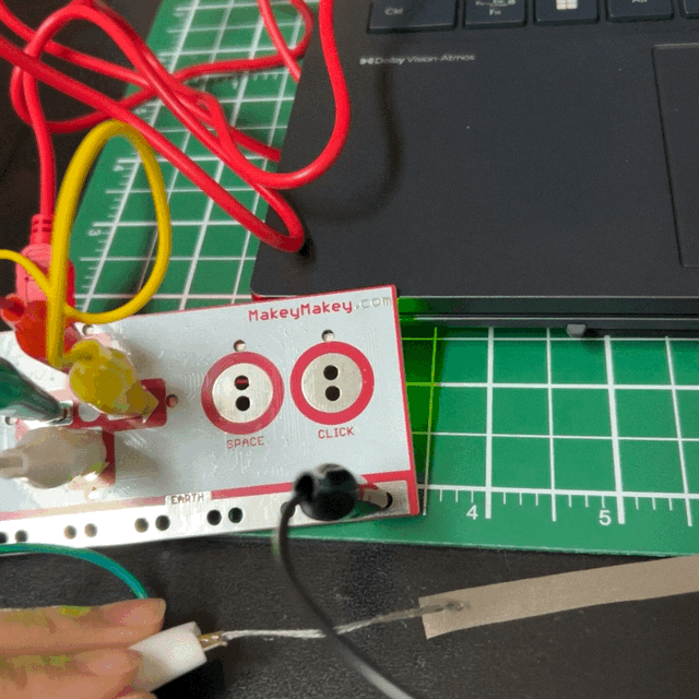 Used conductive tread on conductive fabric to complete circuit.