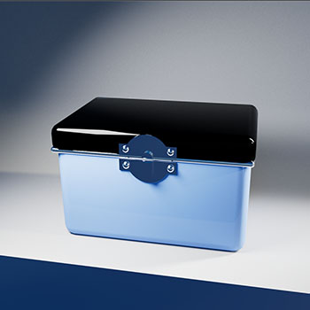 Modeled with smooth metal surfaces, rounded edges, and a hinged lid to resemble a real index card storage box.