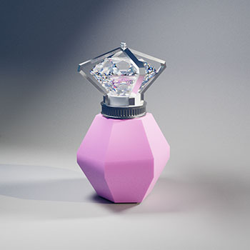 Materials were applied to create transparent glass for the body and metallic reflective surface for the cap.