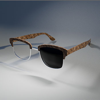 Modeled using polygons for the lenses and planes for the frame and arms to construct the basic shape.